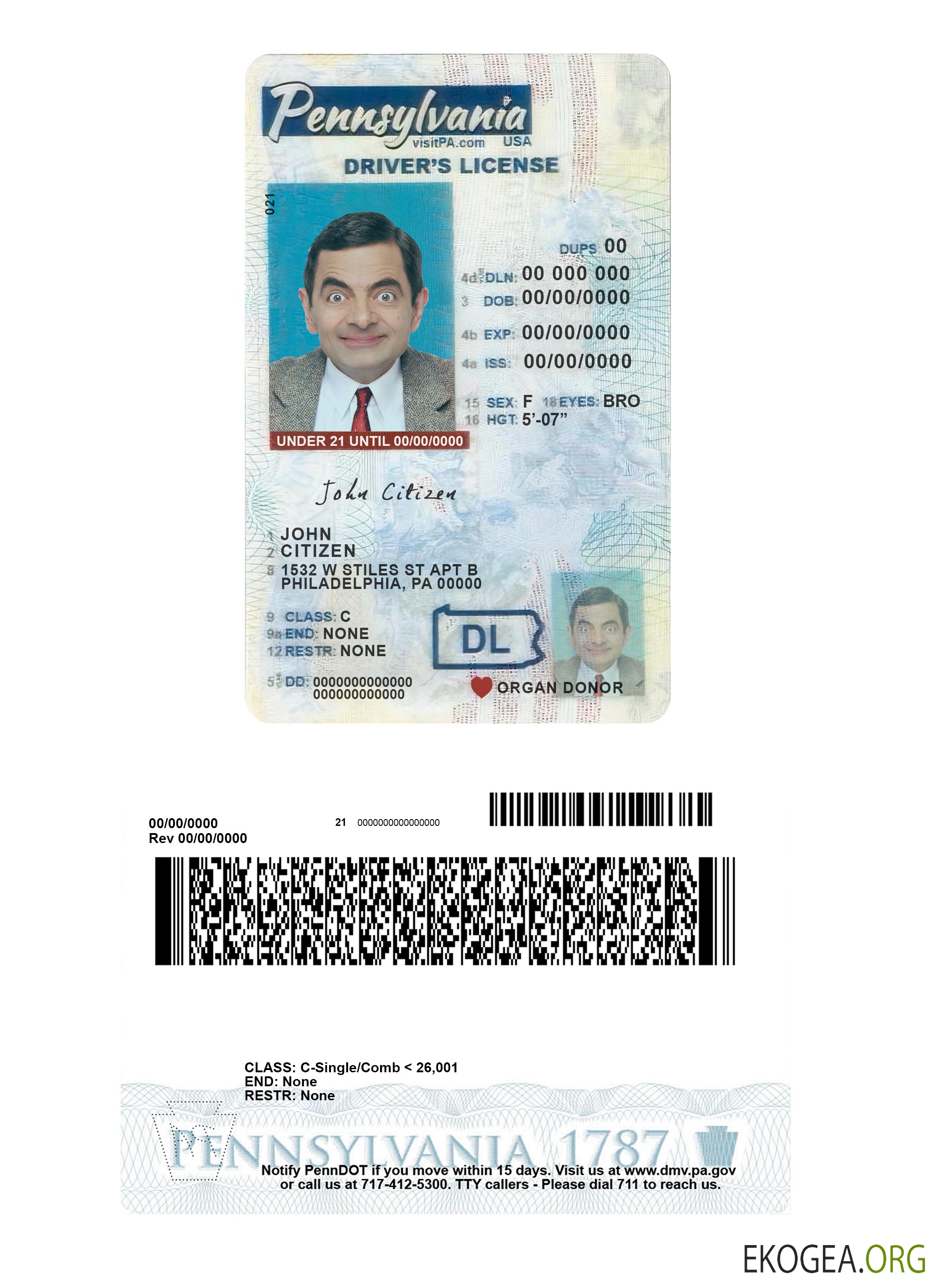 USA Pennsylvania driving license under 21